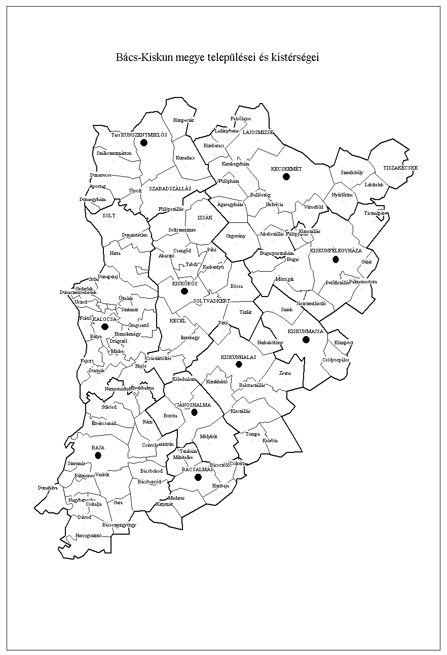 magyarország térkép bács kiskun megye Bács Kiskun megye települései és kistérségei magyarország térkép bács kiskun megye